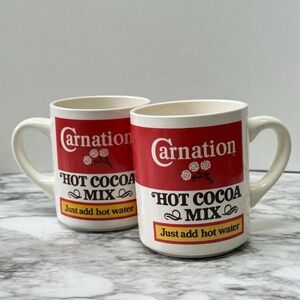 Vintage Set Of 2 Carnation Hot Cocoa Mix 10 Oz Mugs